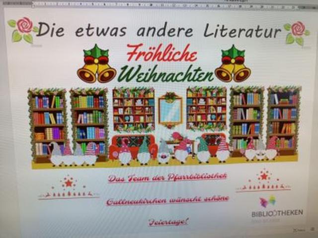 Präsentiertisch mit Weihnachtsbüchern und Weihnachtswünschen
